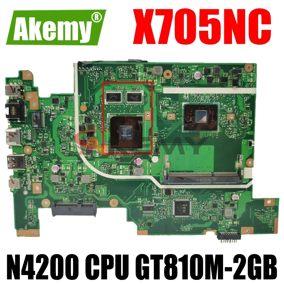

AKEMY X705NC Laptop Motherboard for ASUS VivoBook X705NC X705N Original Mainboard Pentium N4200 CPU GT810M-2GB