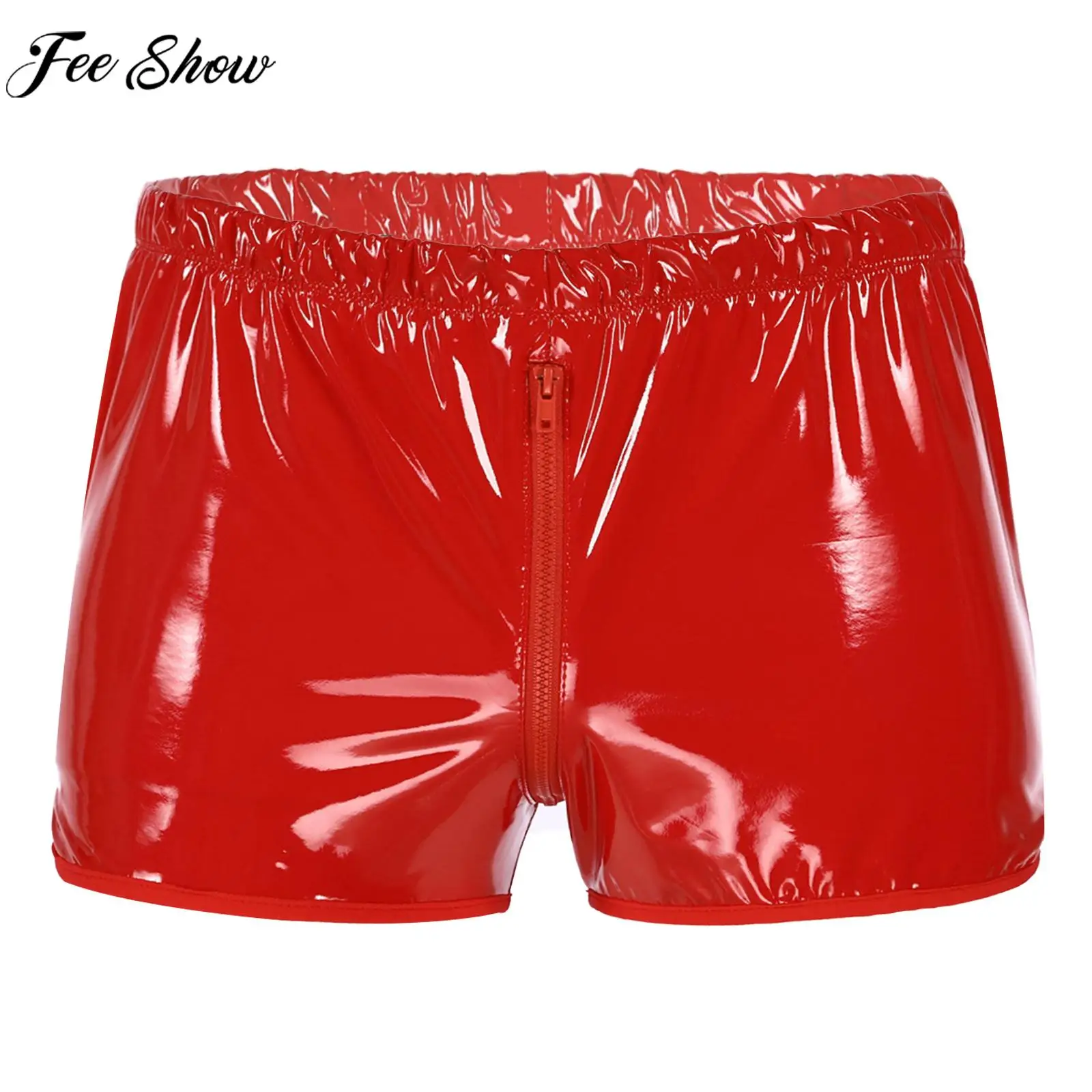 

Mens Sexy Patent Leather Boxer Shorts Zipper Crotch Wet Look Hot Pants Clubwear Rave Party Nightclub Pole Dancing Clothing