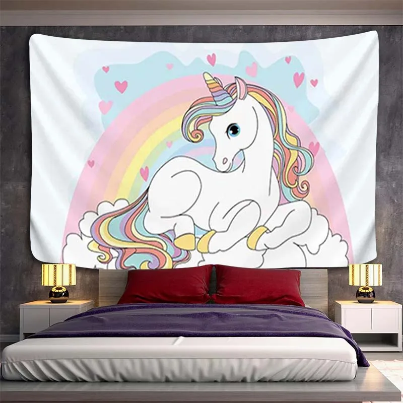 

Wall Hanging Tapestry Aesthetic Cute Cartoon Unicorn Tapries Room Decor Luxury Home Decoration Tapestries Decors Bedroom Fabric