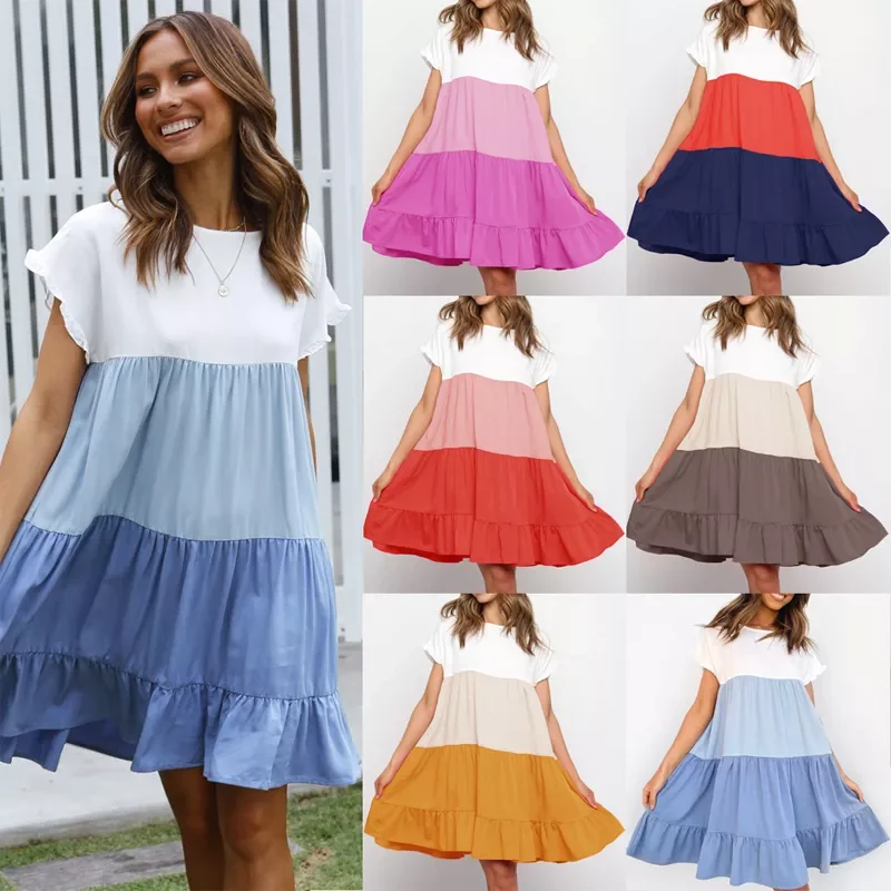

Summer Women OverSize Loose Dress 2022New Arrival Ladies Casual Short Sleeve Ruffles Cupcake Dresses Female Party Beach Vestidos