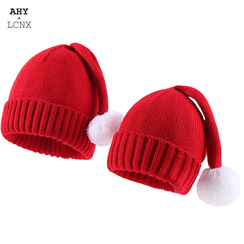 

Cute Christmas Hat Pom Pom Mother Kids Knitted Hat Family Outfit Beanie Winter Warm Toddler Baby Boy Girl Knit Hat New Year Gift