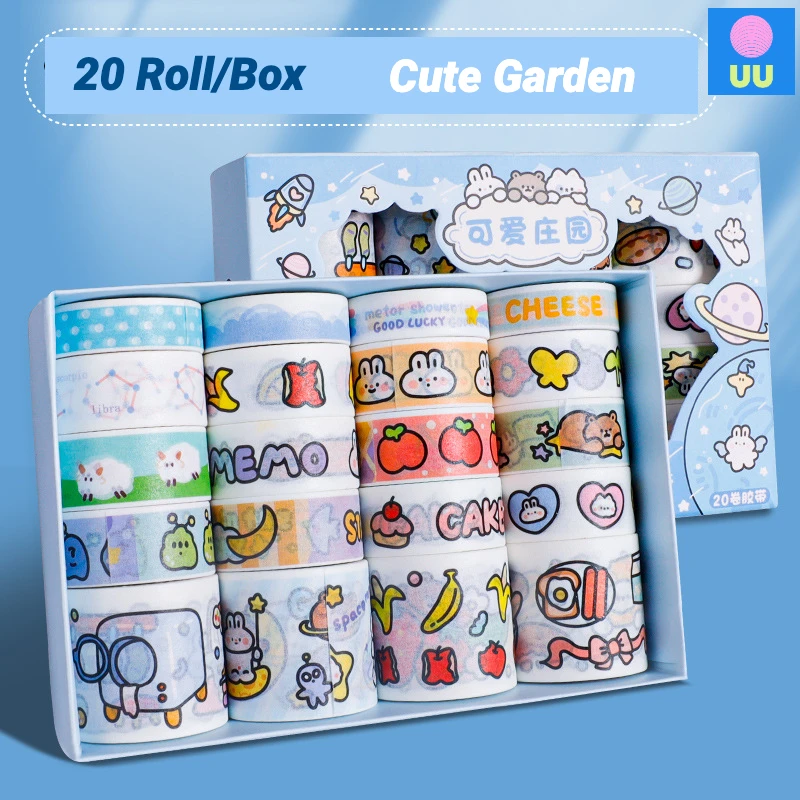 

20roll/box Of Cartoon Cute Washi Tape Set Kawaii Scraping Book Masking Tape Set For Kids School Supplies