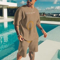 fashion mens casual solid color simple wind round neck short sleeves plus shorts two piece oversized mens t shirt set