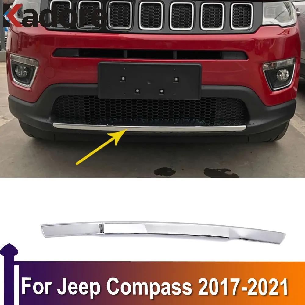 

For Jeep Compass 2017 2018 2019 2020 2021 Chrome Front Bottom Bumper Cover Trim Grille Guard Moudling Protector Accessories