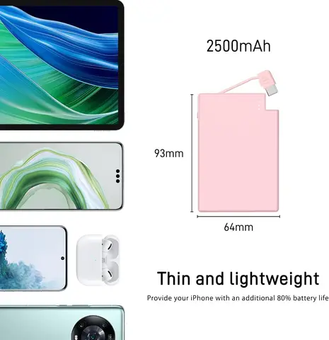 Внешний аккумулятор TNTOR с мини-картой, 2500 мАч, 4 мм, ультратонкий, Type-c, быстрая зарядка со встроенным кабелем, резервная батарея для iPhone, Xiaomi, Redmi