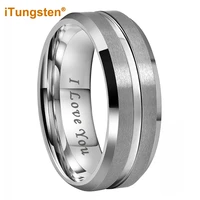 itungsten 8mm tungsten carbide wedding band finger ring for men women fashion jewelry center grooved beveled edges comfort fit