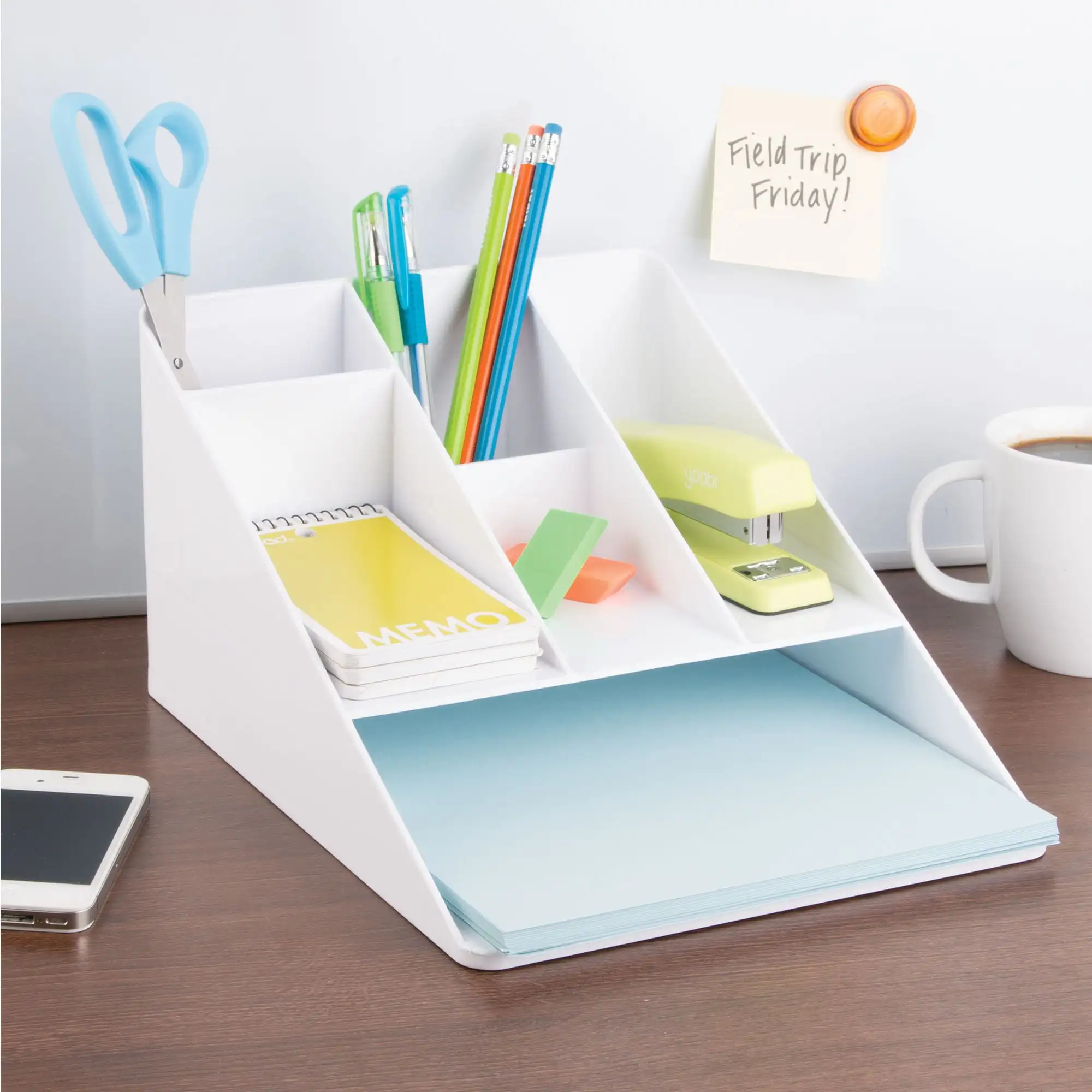 

Linus Office Supplies Desk Organizer with Paper Tray, White