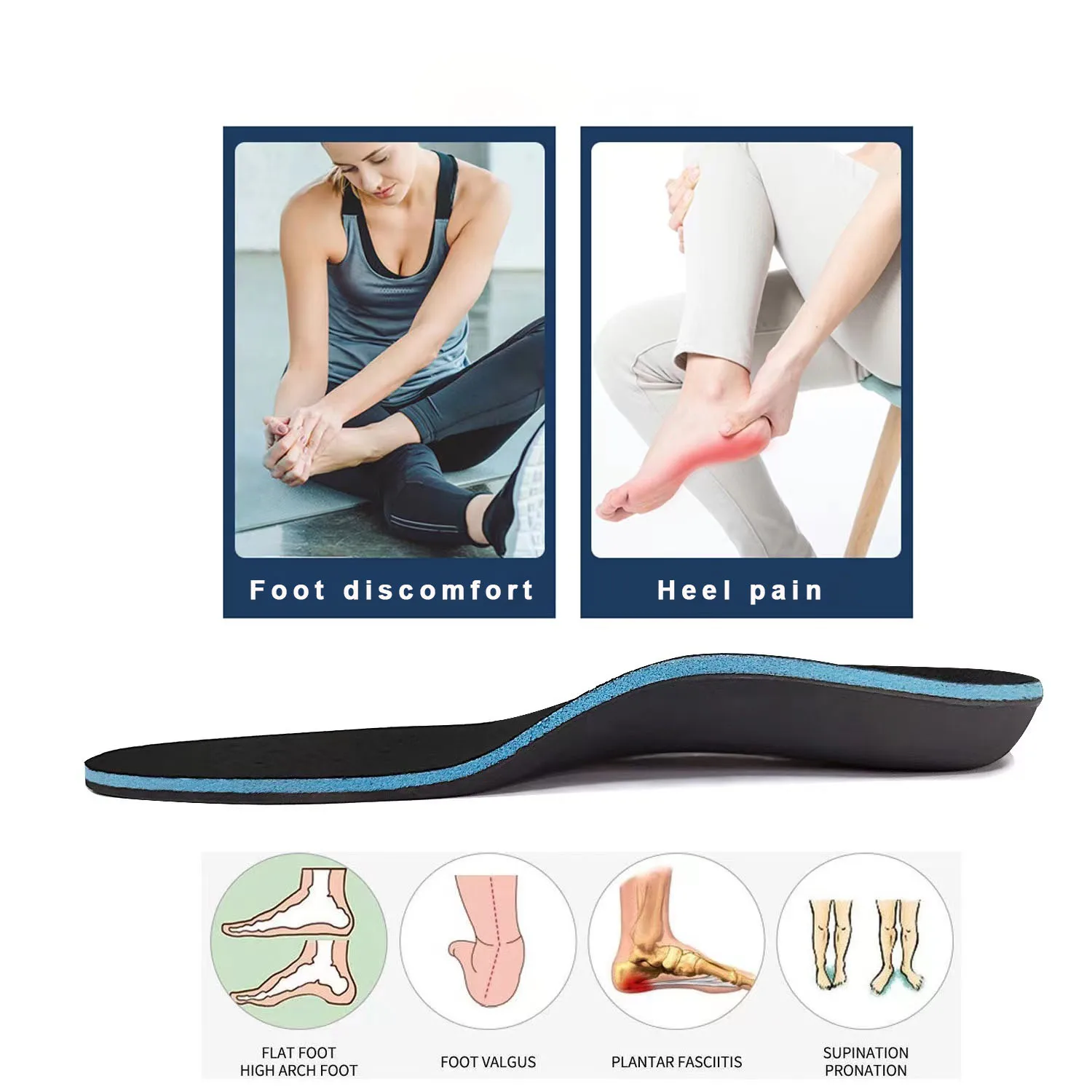 3cm arch support orthopedic insoles for men with flat feet XO-leg casual sports insoles to improve foot inversion