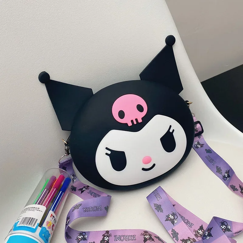 Фото MINISO Sanrio сумка Kawaii Kawaii Kuromi силиконовая сумка на плечо водостойкий кошелек для монет мультяшная кукла сумка через плечо для ребенка на день рождения №3