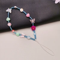 pendant anti lost sling strong durable womens lanyard mobile phone lanyard wrist pendant hand beaded creative flower butterfly