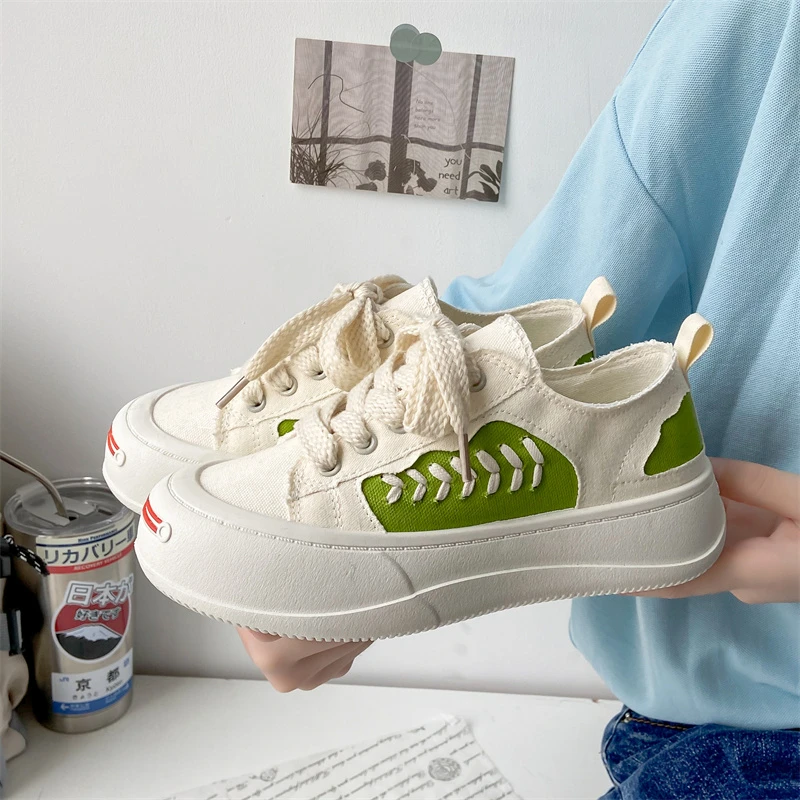 

2023 Lace Up Platform Canvas Shoes Women's High Chunky Sneakers Trainers Harajuk Girls Summer Sports Shoes Woman Tenis Sneaker