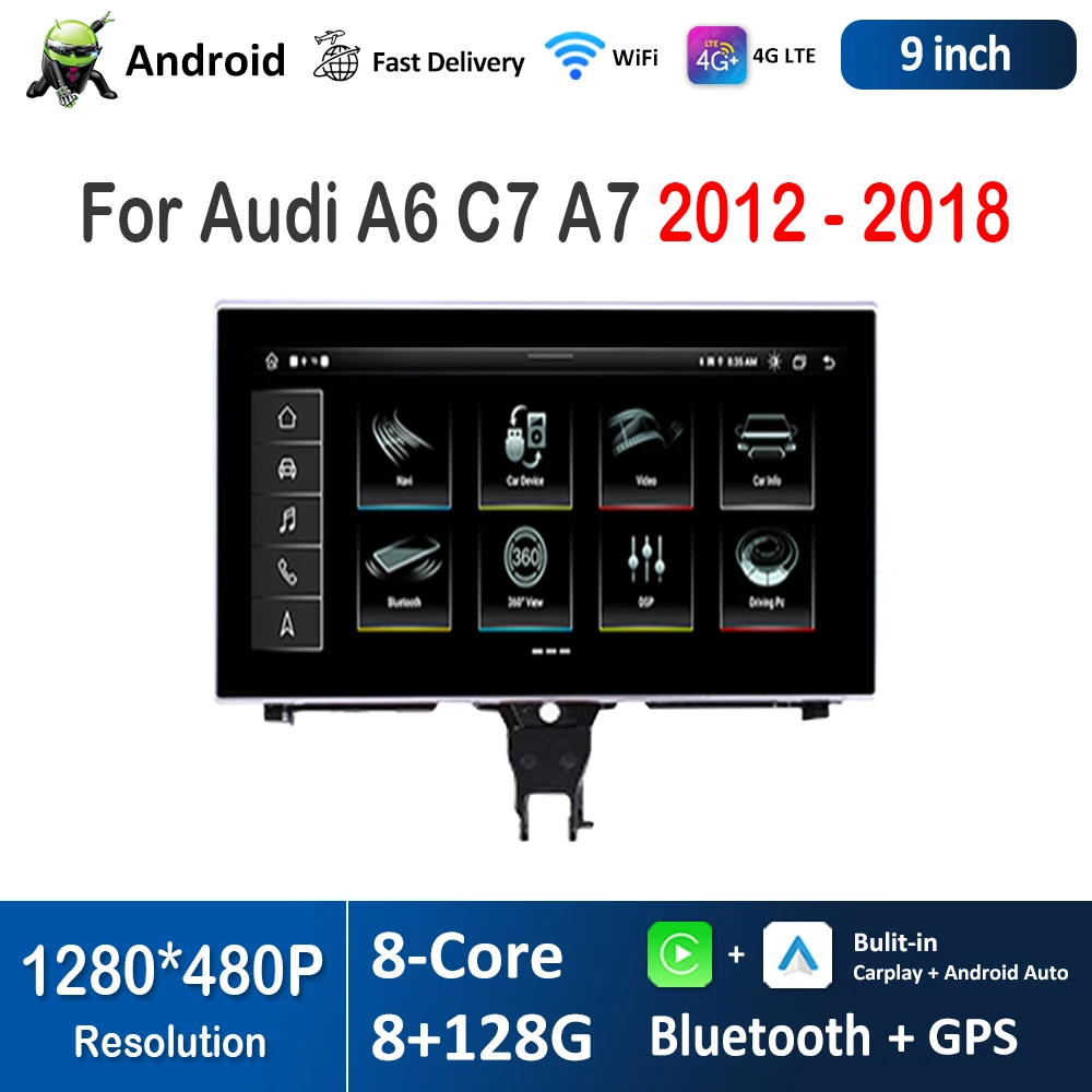 9-дюймовый GPS Navi 4G WiFi 1280*480P для Audi A6 C7 A7 2012-2018 Android Автомобильный радиоприемник Видео