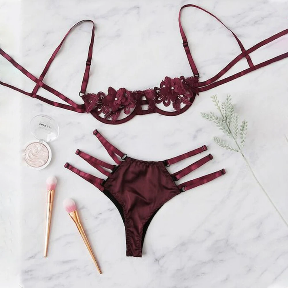 

Sexy Women Lace Lingerie Push Up Bra Top Underwear Set Fashion Lady Bandage Ultra-thin Transparent G-string Panties Sleepwear