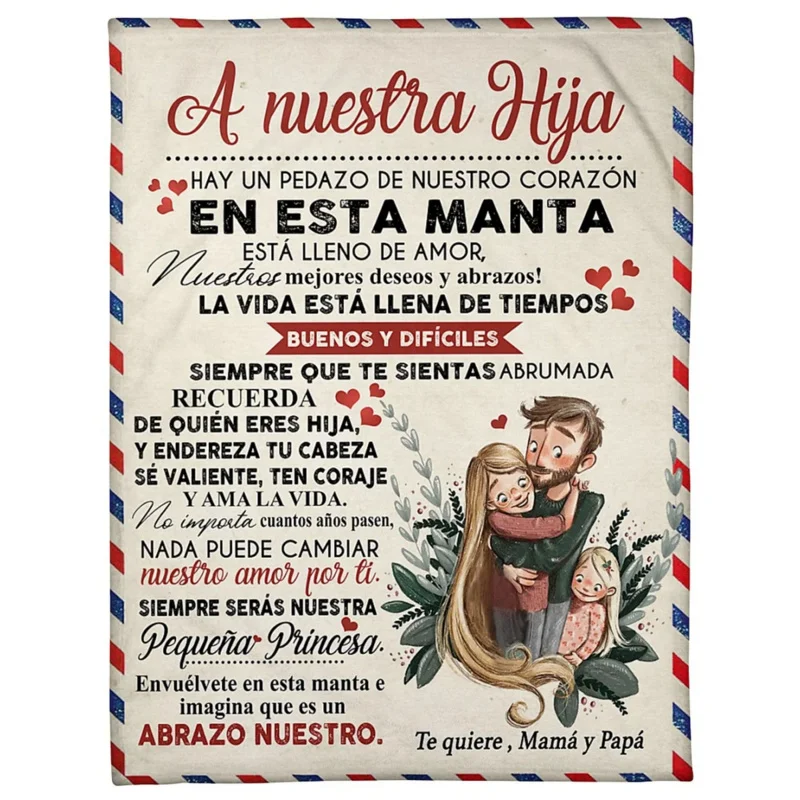 

A nuestia Hija Air Mail Letter Print Loving Gift Thin Fleece Blanket for Daughter from Mama and Papa Sofa Throw Blanket manta
