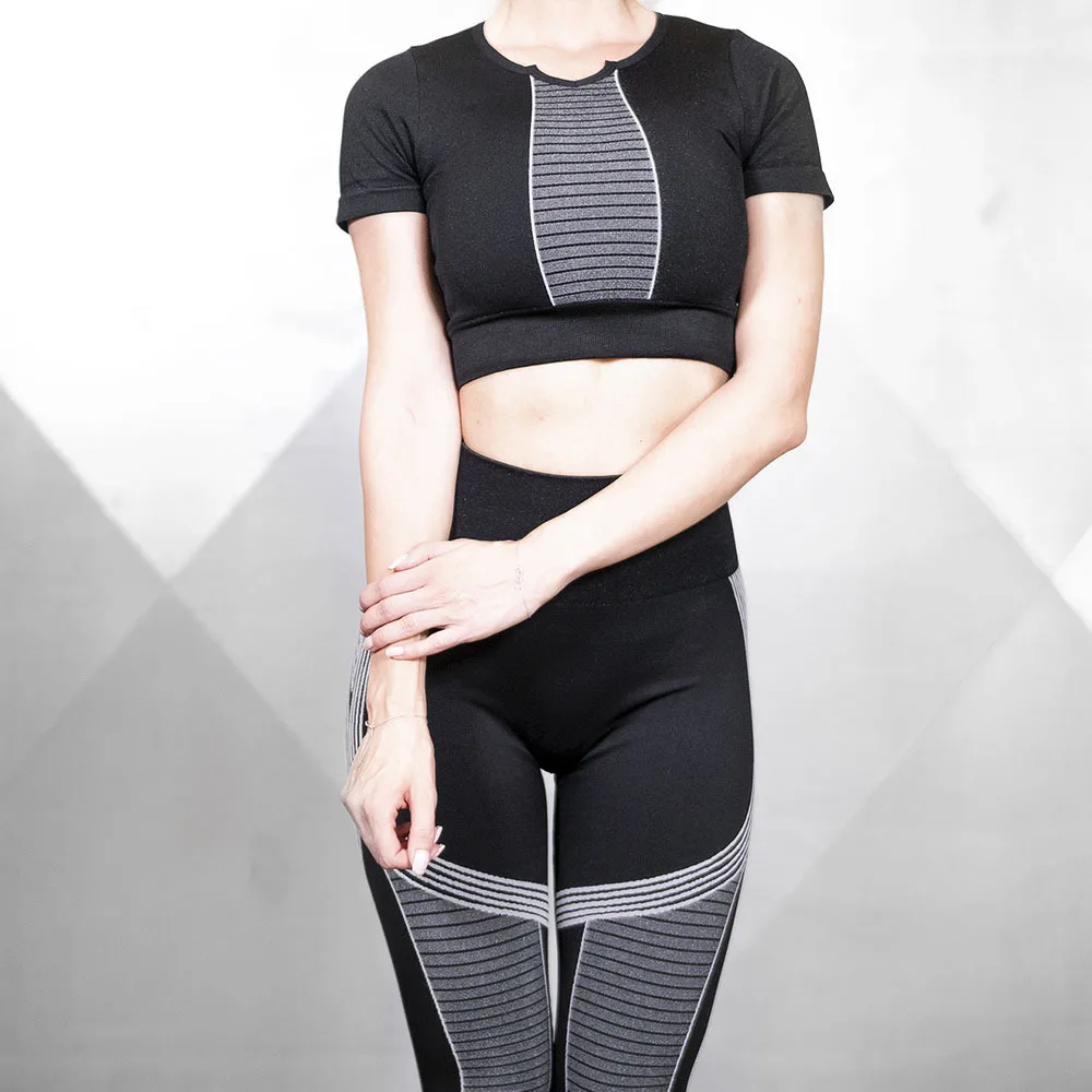 Hollow Yoga Leggings Women's High Waist Gathering Sports Pants Breathable Striped Seamless Leggings Fitness Gym Leggings