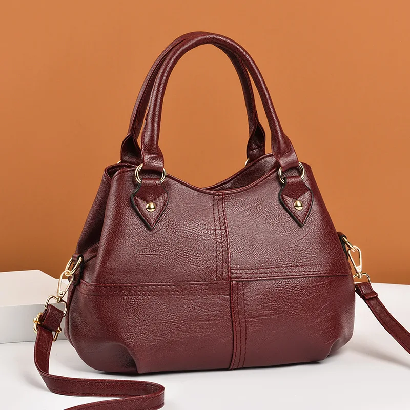 

Fashion Middle-aged Handbag Women Soft Leather Top-handle Bag Luxury Shoulder Bag Large Capacity Lady Crossbody Bag Shopping
