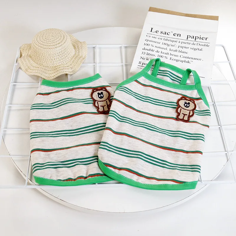

Stripe Vest Pet Dog Clothes Cartoon Clothing Dogs Bear Super Small Cute Chihuahua Print Thin Cotton Summer Gary Boy Mascotas