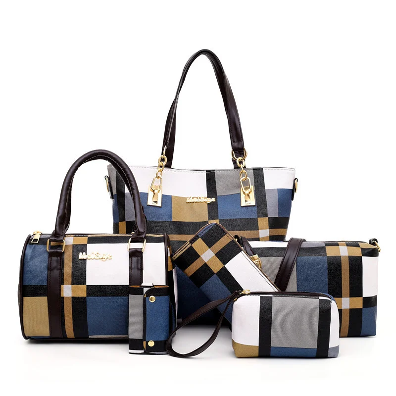 

Комплект женской сумки из 6 предметов, модный мессенджер в стиле ретро с принтом в виде сетки, портмоне на плечо, известный бренд