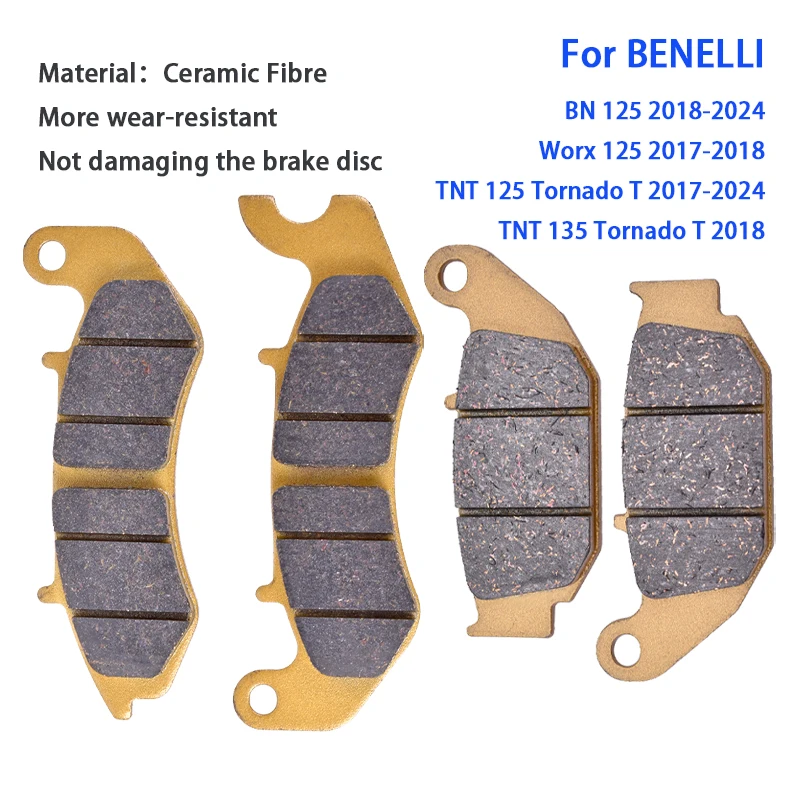 Фото ﻿ Комплект передних и задних тормозных колодок для мотоциклов BENELLI BN125 2018-2024, TNT125 Tornado T 2017-2024, TNT135, BN 125, TNT 135, Worx 125CC №2