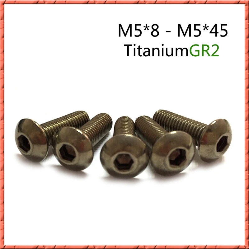 

50pcs/lot M5*L Pure Titanium button head socket screw titanium alloy small screw GR2 ISO7380 M5*8/10/12/14/16-/3035/40/45