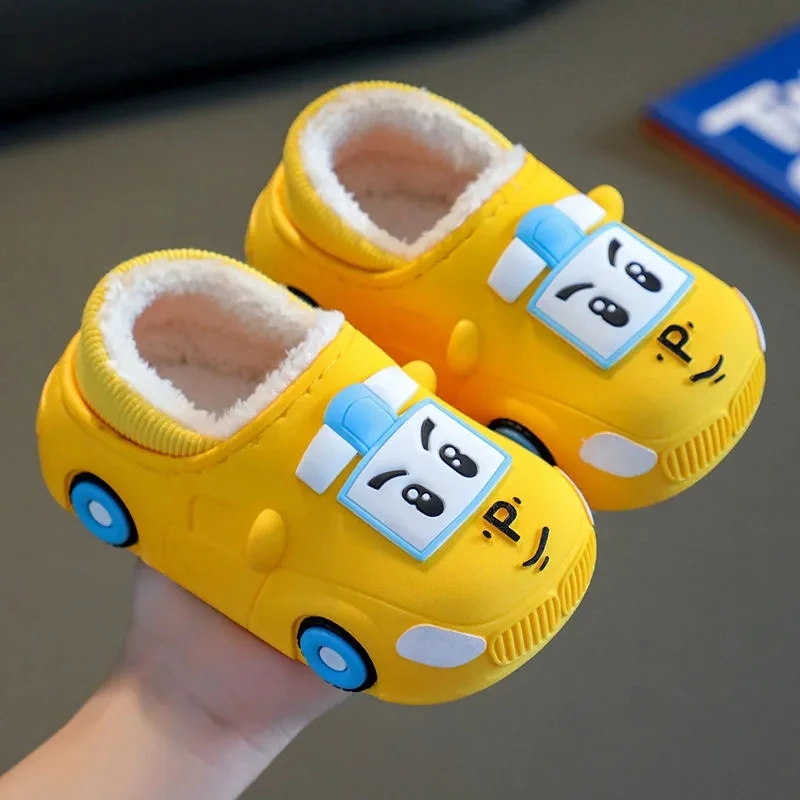 Designer cartoon car slippers children winter warmer plush slides babi lovely indoor slippers shoes kids