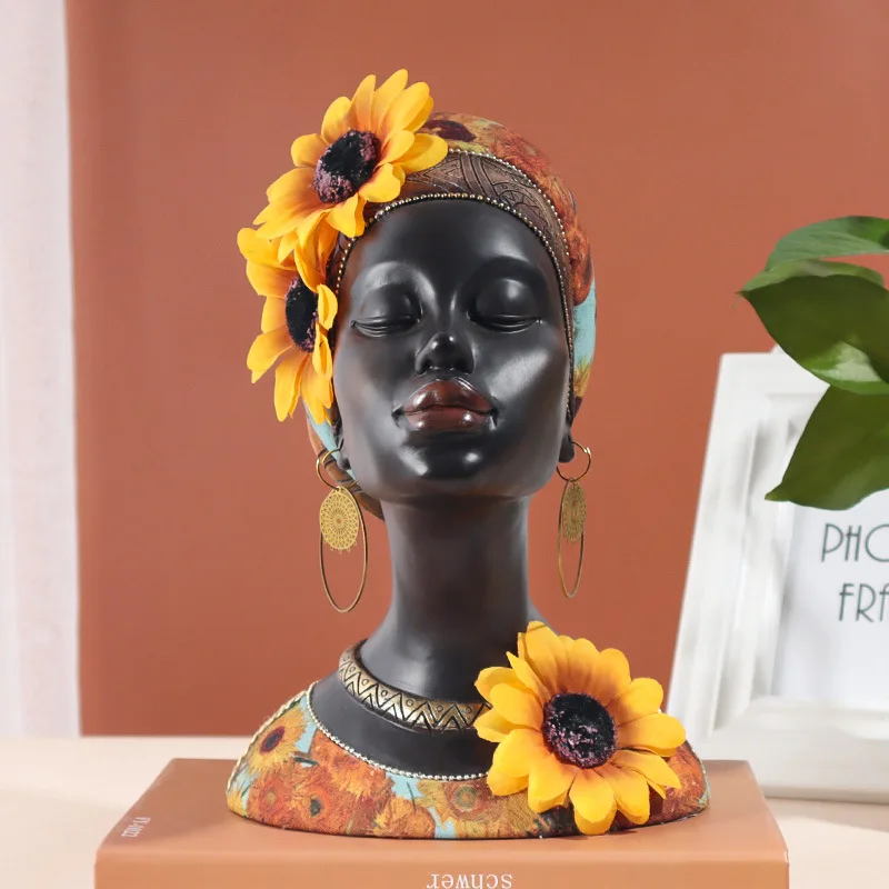 

African Women Portrait Statue Figurines Desktop Resin Crafts Sculpture African Home Decorating Furnishing