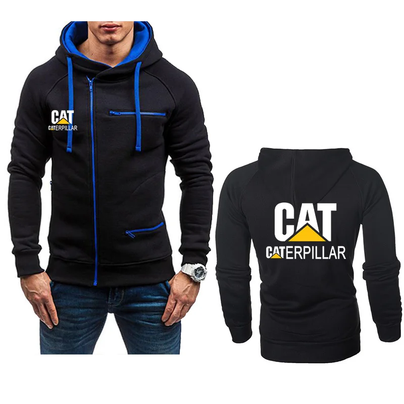 

2021NEW Men's Hoodies CAT Caterpillar Car Logo Print Casual HipHop Black Hooded Fleece Sweatshirts Zipper Jacket Men Tops