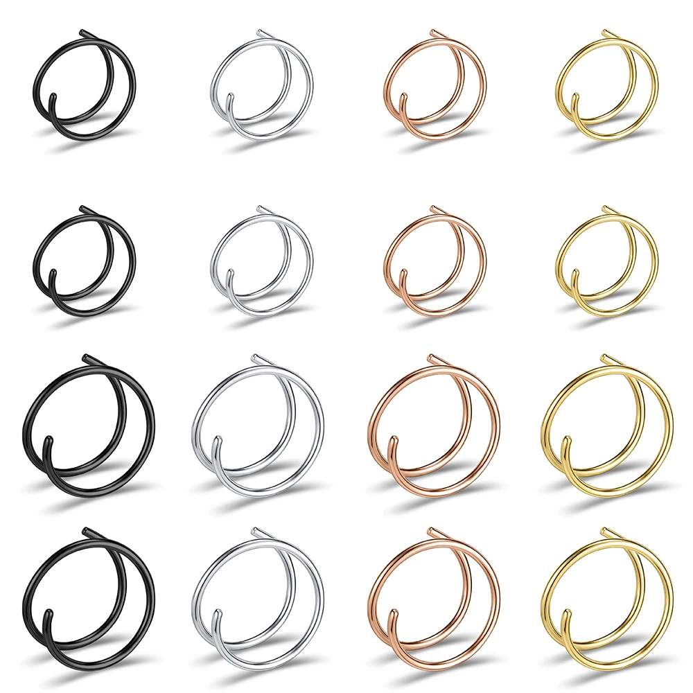 

ZS 2-4PCS/lot Gold Plated Twisted Nose Rings Stainless Steel Double Hoop Septum Piercings Jewelry Women Nostril Piercing Earring