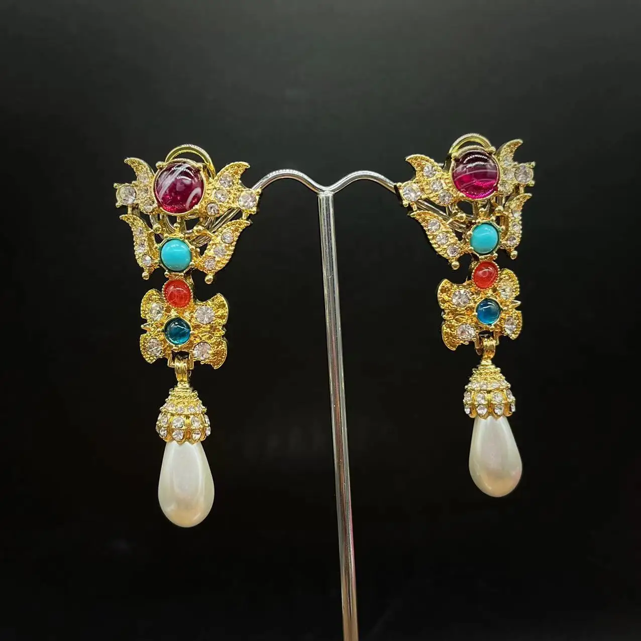 Винтажные жемчужные Подвесные серьги ожерелье позолоченные европейские