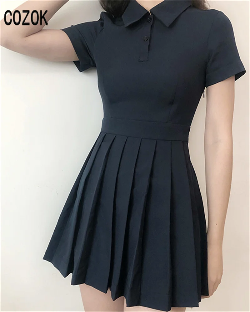 

Summer New Women's Short-sleeved Pleated Skirt, College Style Slim Waist Casual Pleated Dress, POLO Shirt + Pleated Skirt