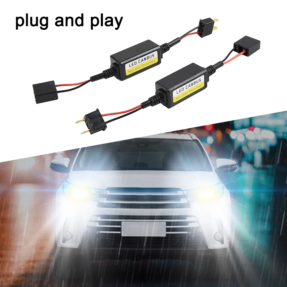 

2pcs H7 Headlight LED Canbus Decoder Canceller Error Free Resistor Anti Flicker DC 9V-16V 30cm For Car Headlights