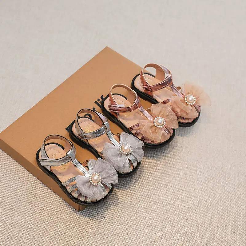

Girl Shoes 2022 New Arrival Girls' Pearl Sandals Summer Children's Soft Soled Princess Shoes Baby Lace Bow Shoes