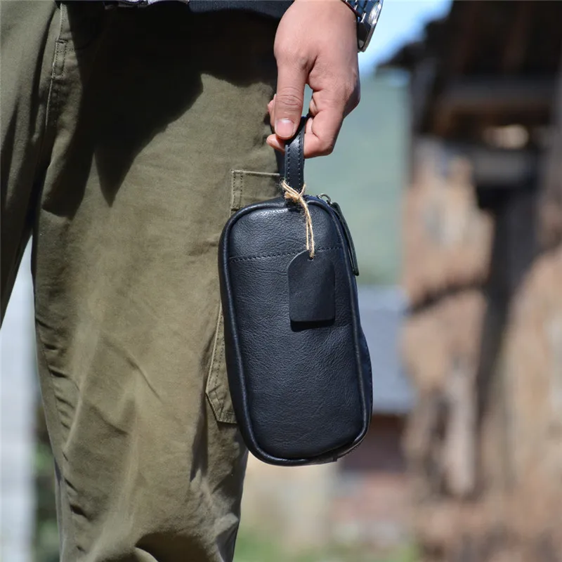 PNDME simple casual high-quality natural real leather men women Clutch bag daily organizer real cowhide handbag mobile phone bag