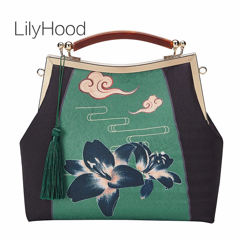 Female Chinese Traditional Elegant Kisslock Messenger Bag 2023 Handmade Women Vintage Retro Chic Fringes Fabric Crossbody Bag