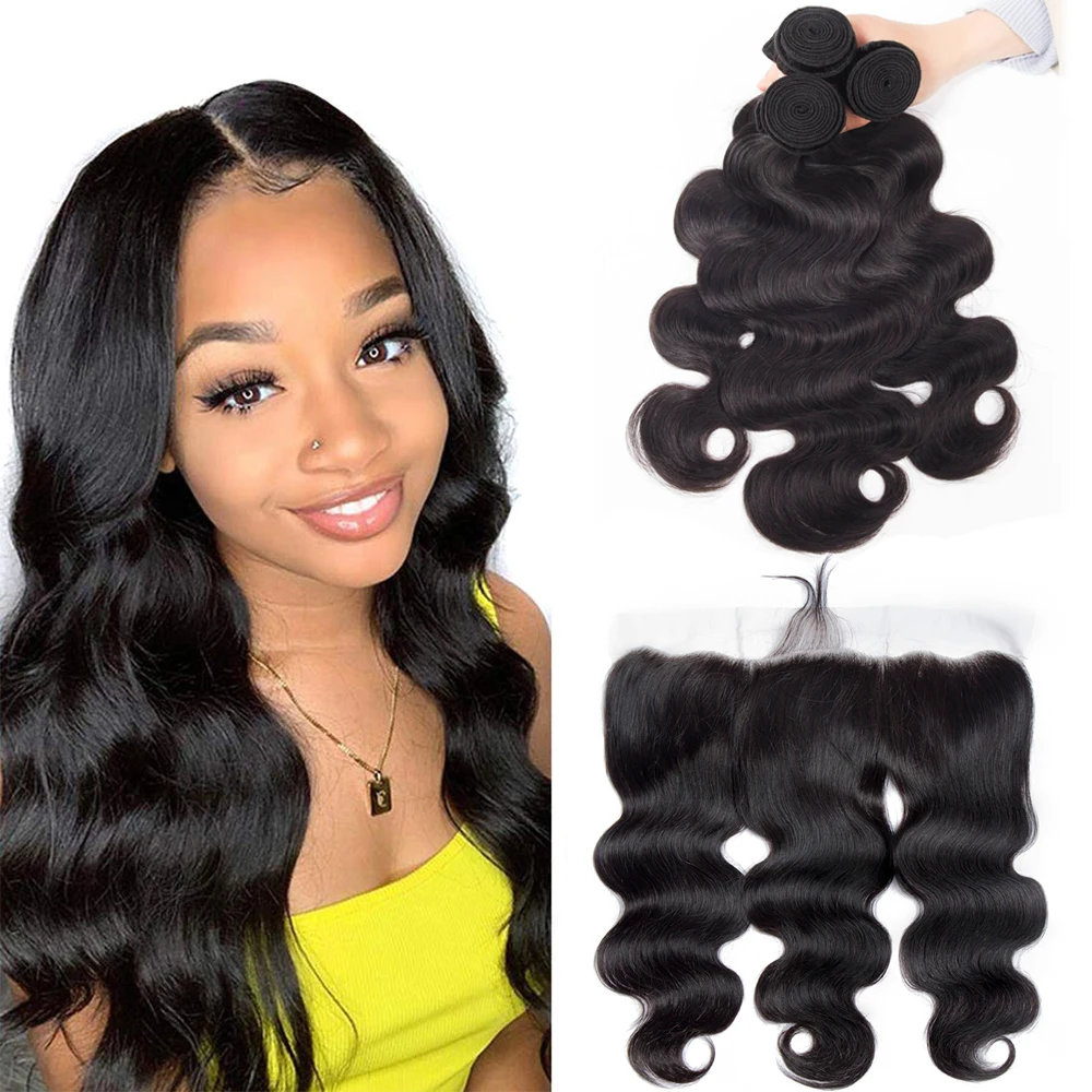 

Body Wave Bundles With Frontal 13x6 6x6 5x5 HD Transparent Lace Frontal Closure Brazilian Wet and Wavy Human Hair Extensions 1B