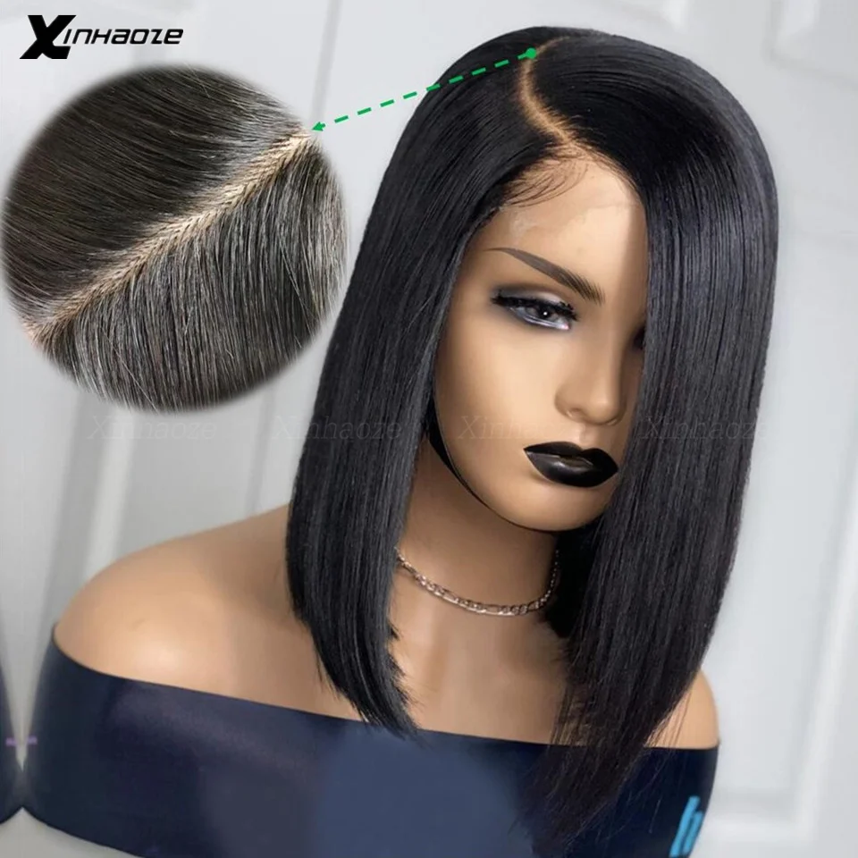 Side Part Straight Short Bob 5x5 PU Silk Top Brazilian Wig 13x4 Lace Front Human Hair Wigs 150 Density Remy 4x4 Lace Closure Wig