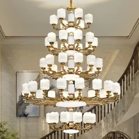 new chinese style light luxury chandeliers american vintage sealed glass lampshade golden luster villa hotel hall pendant lamps