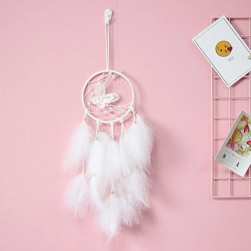 

New White Butterfly Dream Catcher Wind Chimes Pendant With Light Girl Room Decoration Pendant Girlfriend Birthday Gift Romantic