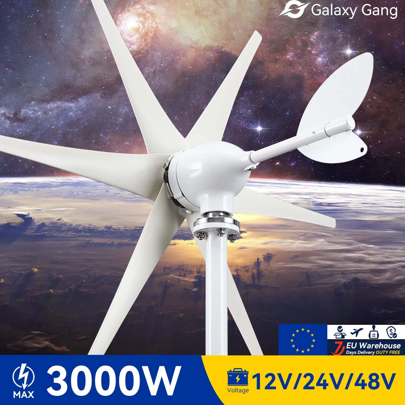 

Galaxy Gang 3000w Wind Electric Generator Turbine Kit 3KW Power 12v 24v 48v Off Grid System With Mppt Controller Model GGS7