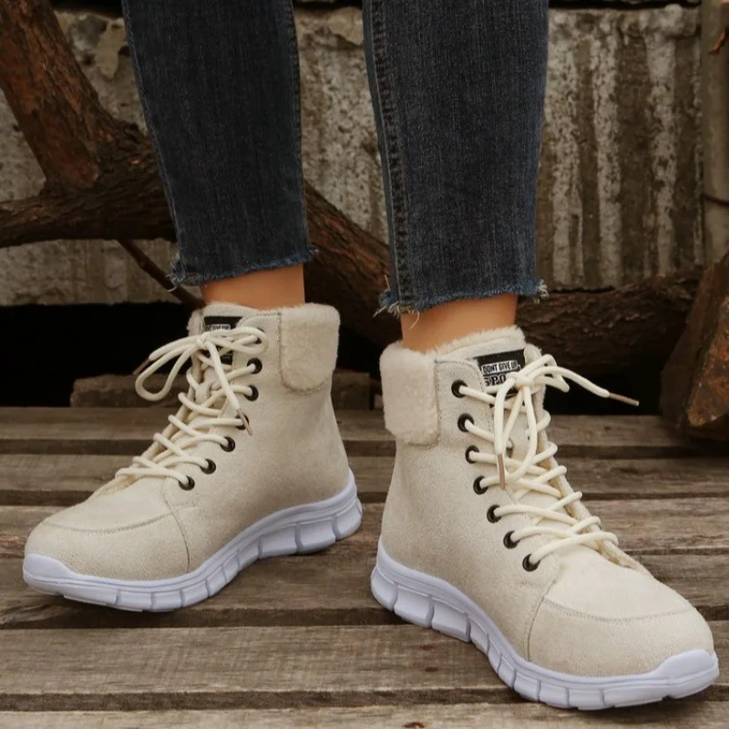Women's Ankle Boots 2023 Fashion New Suede Lace-Up Platform Sneakers Women's Outdoor Winter Velvet Warm Casual Women's Boots