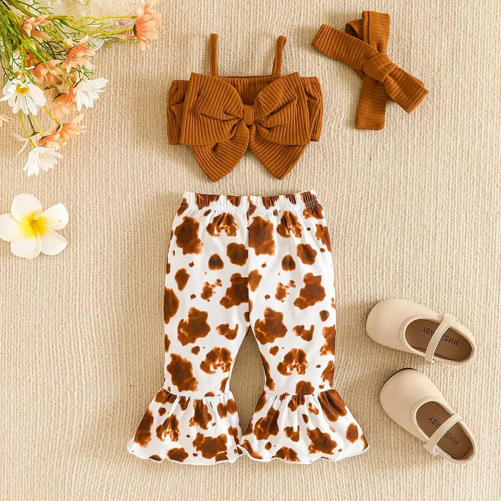 

Детский костюм без рукавов, с бантом и расклешенными брюками