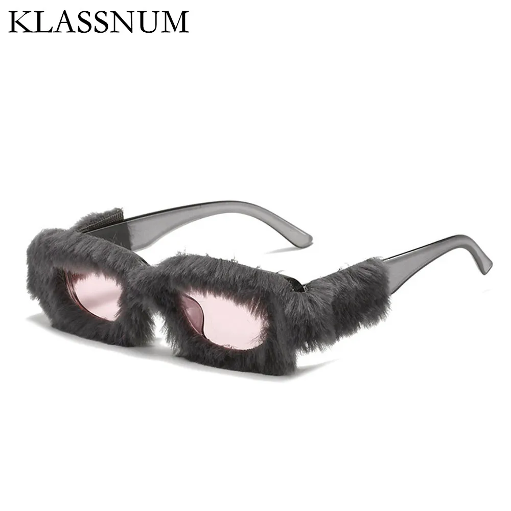 

KLASSNUM Rectangle Sunglasses Women 2023Fashion Furry Frame Vintage Shades Sun Glasses New Design UV400 Protection Party Eyewear