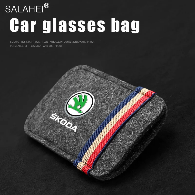 

New Felt Car Glasses Bag Sun Visor Card Ticket Storage Pocket For Skoda Fabia Octavia A2 A5 A7 RS Superb Rapid Yeti Karoq Kodiaq