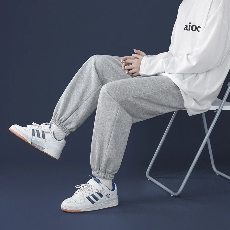 

Style Feet Autumn Wide-leg Fashion Tie Casual Baggy Korean Gray Straight-leg Sweatpants Light New Male Pants Trousers