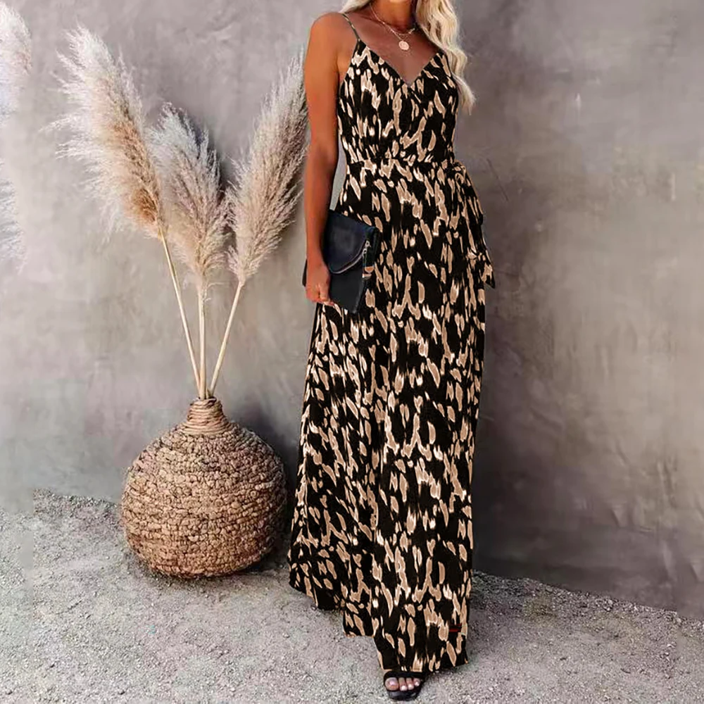 

Летнее женское модное облегающее платье Бохо С V-образным вырезом, тонкое Бандажное длинное платье с открытой спиной, Повседневная Элегантная туника на бретелях-спагетти для пляжа и отдыха