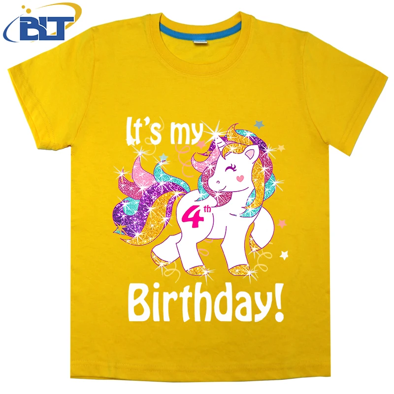 Детская футболка с принтом мой день рождения и единорогом для девочек 4 лет