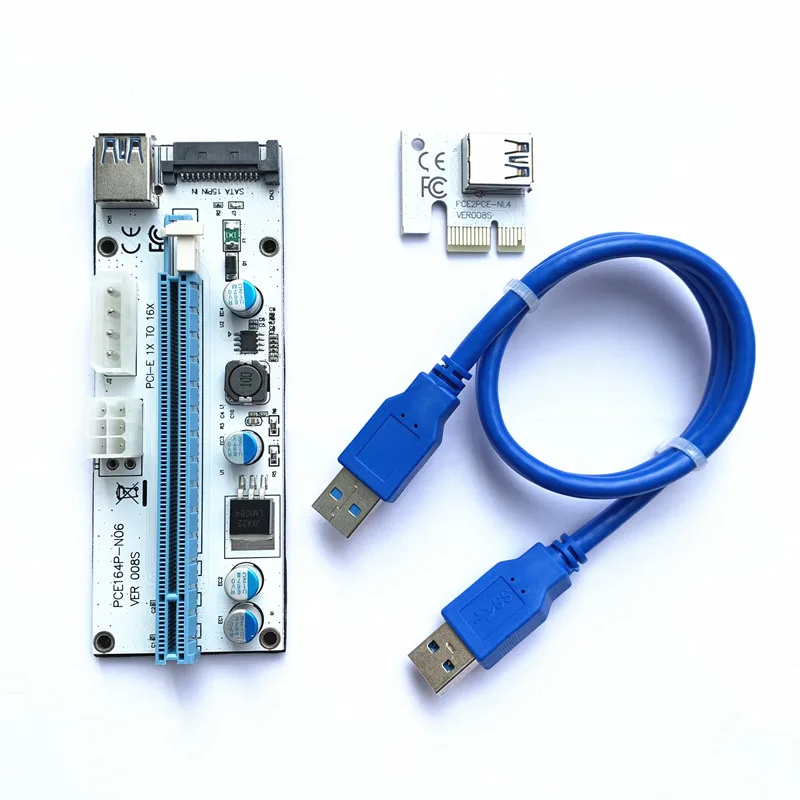 

2022 новая 60 см Райзер-карта VER008S PCI-E 008S PCI Express PCIe 1X до 16X адаптер 4Pin 6Pin 15Pin SATA Power для видеокарты
