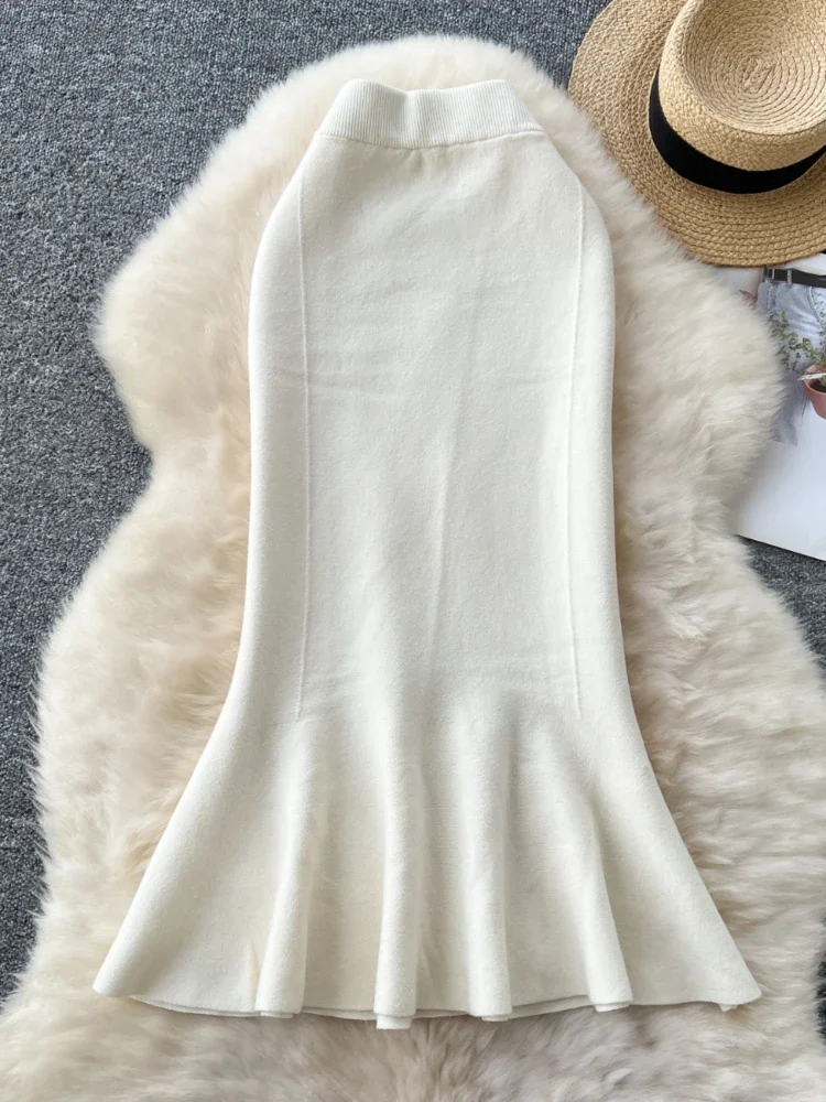 Винтажная трикотажная юбка с высокой талией женская офисная юбка-миди рюшами и