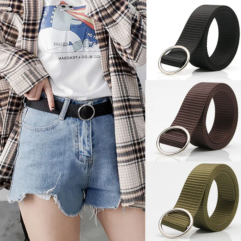 

Non-hole Round Buckle Canvas Belt Fashion Simple And Versatile Nylon Belt Casual Denim Unisex Pants Belt New Trend Men's Belt