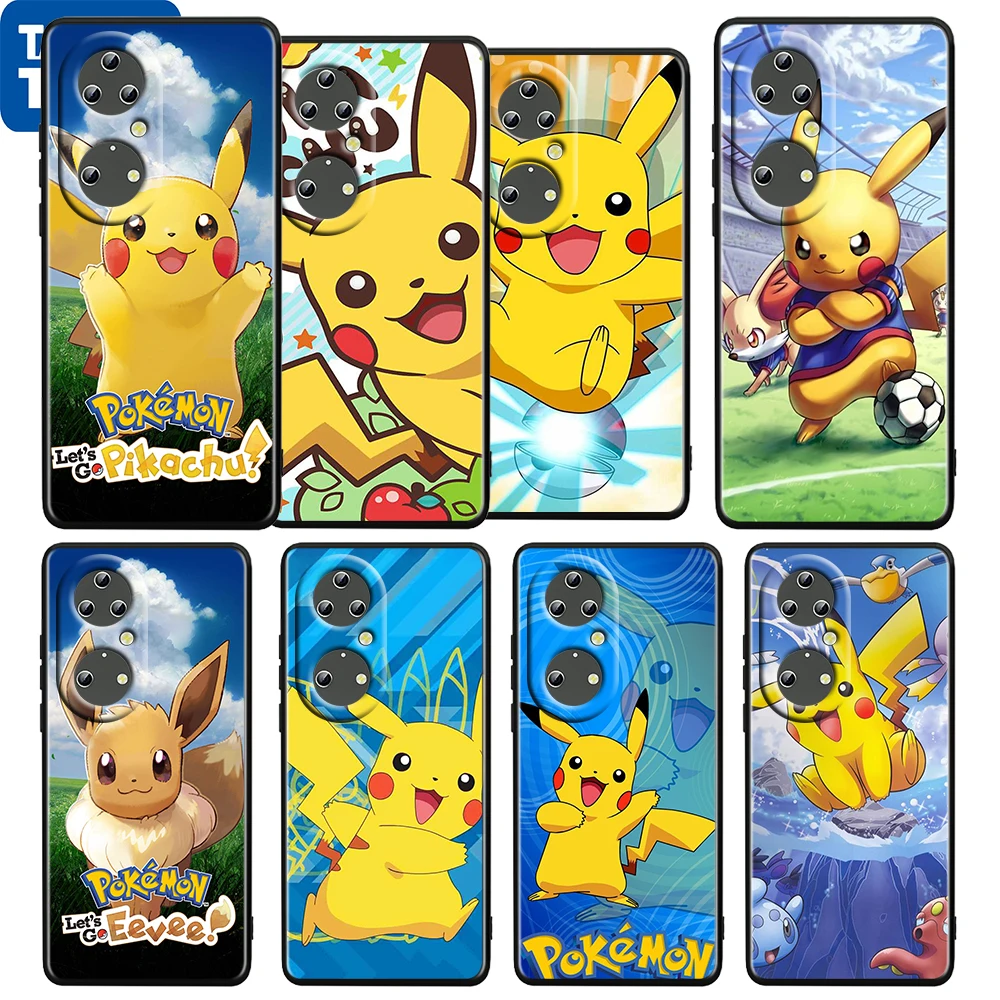 

Cartoon Pikachu Cute For Huawei P50 P20 P30 P40 5G P10 Pro Lite E Plus P9 Lite Mini Silicone Soft Black Phone Case Cover Capa
